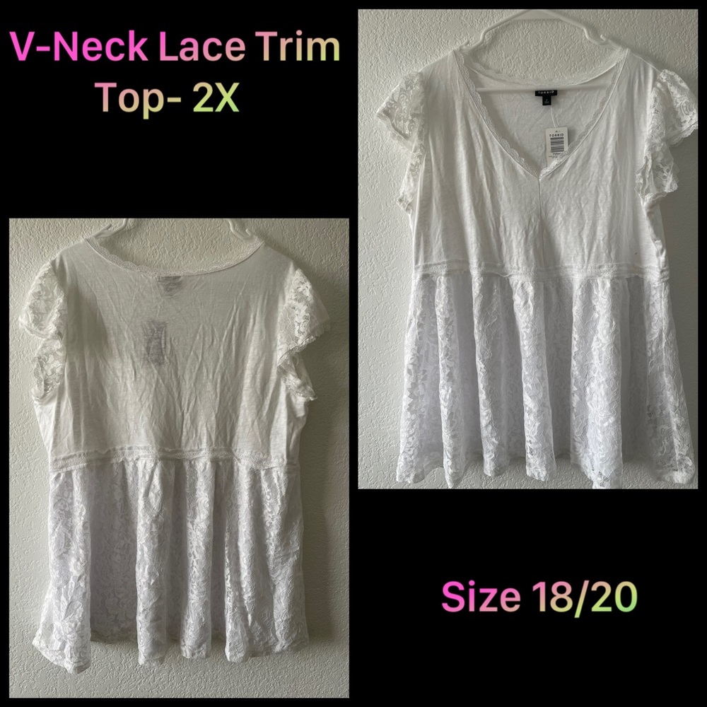 Torrid- V-Neck Lace Trim Top Size- 2X